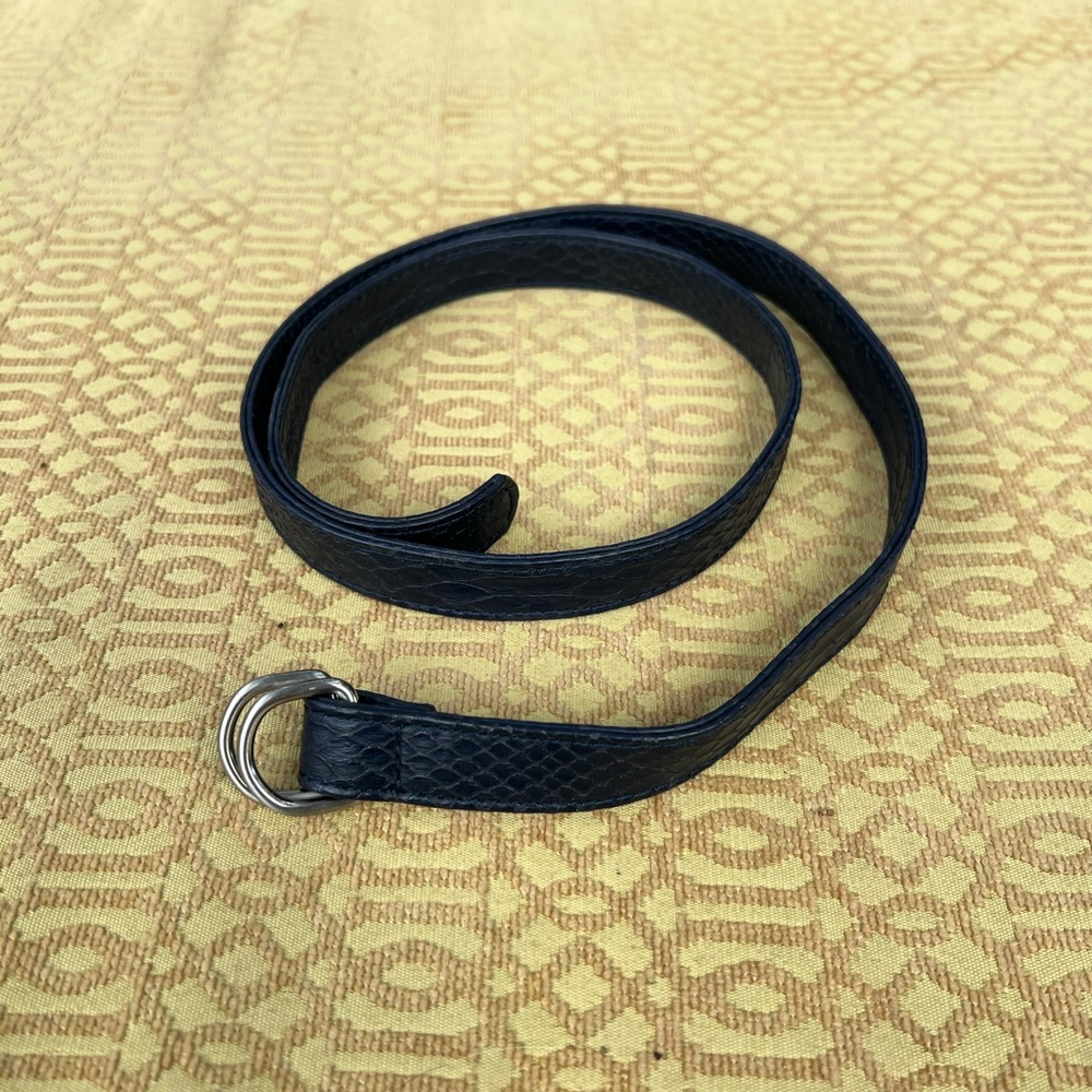 Black Textured Belt with Silver Buckle